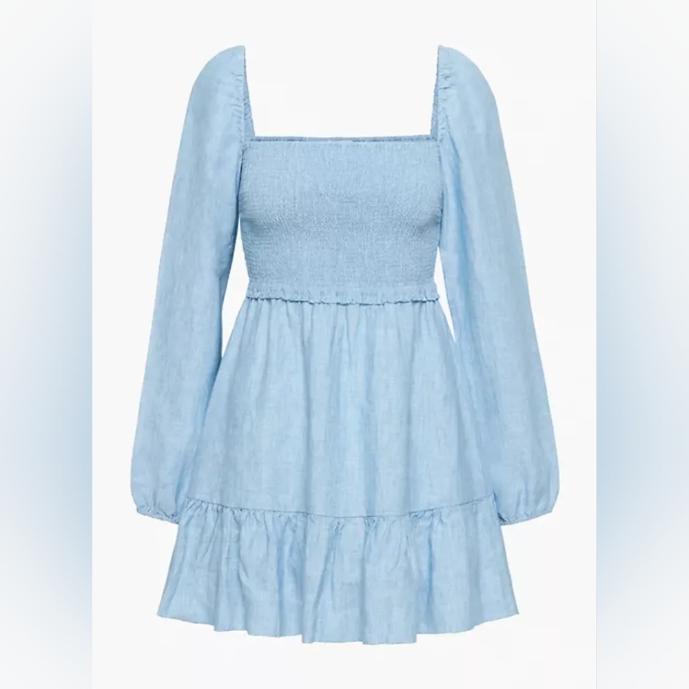 Aritzia Wilfred Tempest Dress Chambray Buoy Blue M Linen Mini Dress